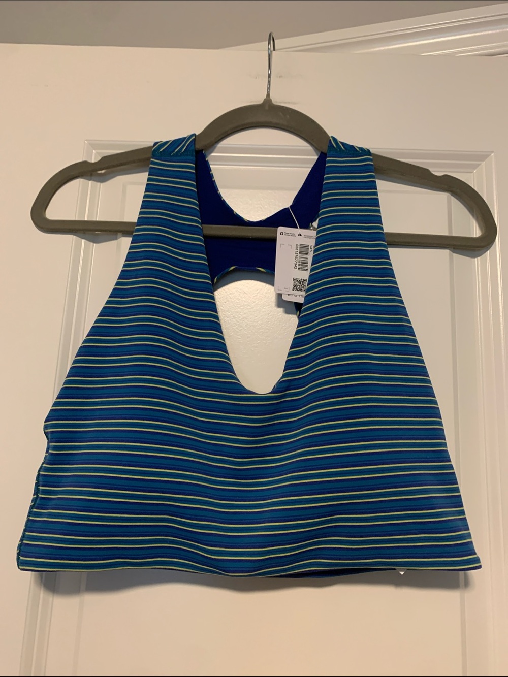 lululemon Blue Striped Bend This Front to Back Scoop and Cross Neck Bra, Sz L/XL